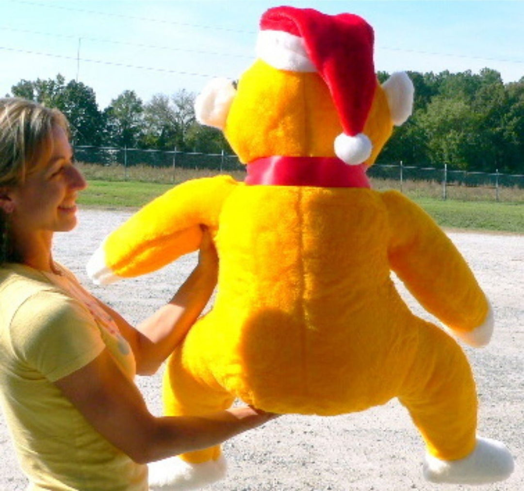 American Made Giant Yellow Stuffed Monkey 40 Inch Soft Big Plush Christmas Gorilla Wearing Santa Hat