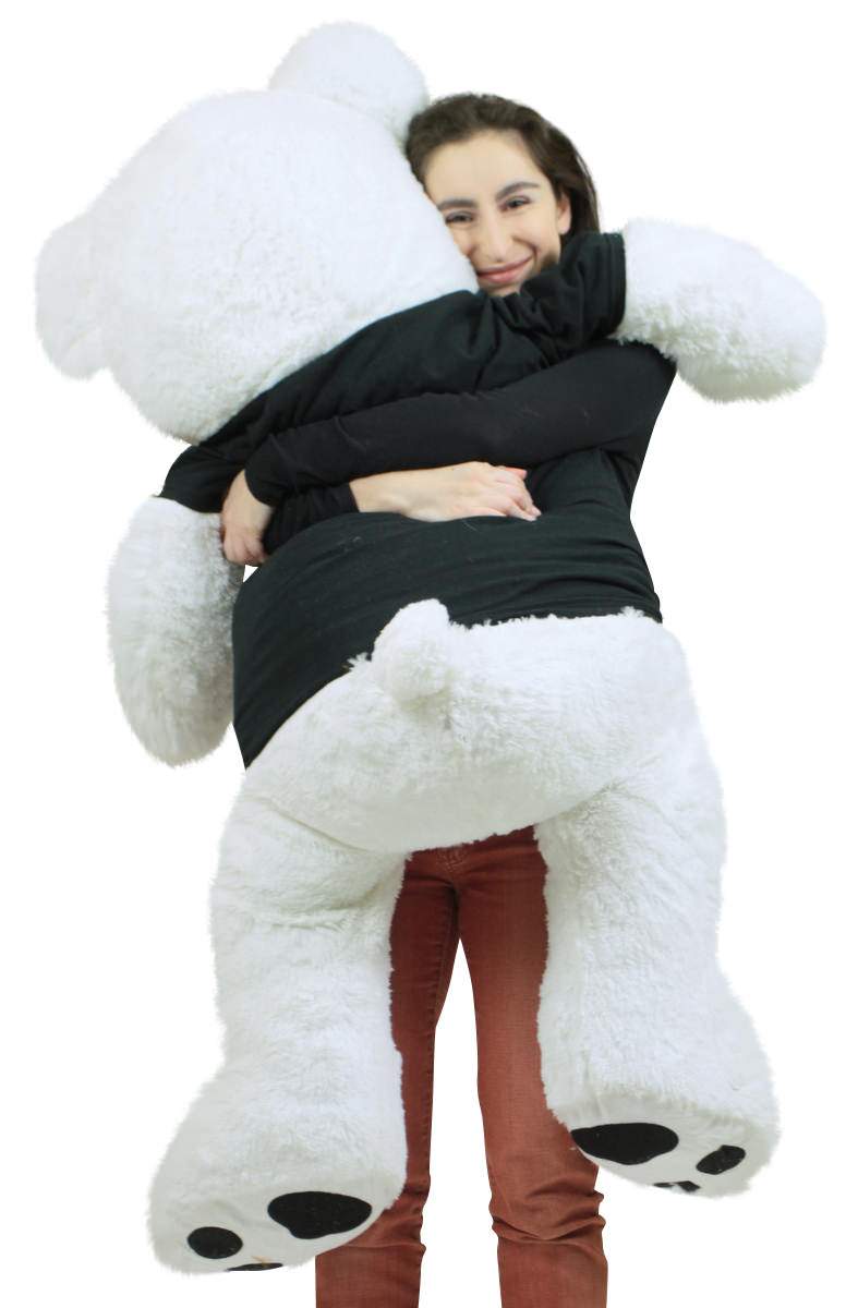 Very Big Valentine White Teddy Bear Wears Removable Black and Red Glitter T-shirt I Love You Soft 52 Inches