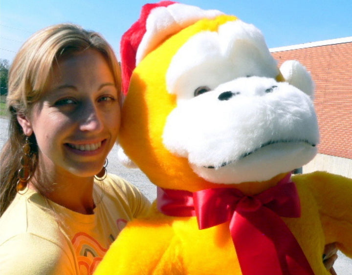 American Made Giant Yellow Stuffed Monkey 40 Inch Soft Big Plush Christmas Gorilla Wearing Santa Hat