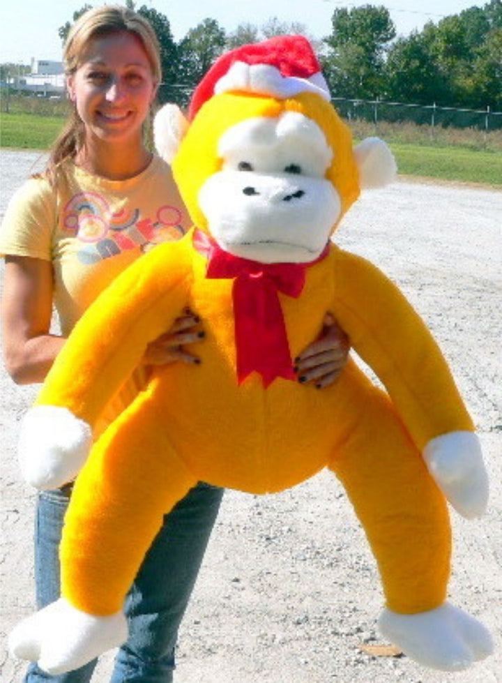 American Made Giant Yellow Stuffed Monkey 40 Inch Soft Big Plush Christmas Gorilla Wearing Santa Hat