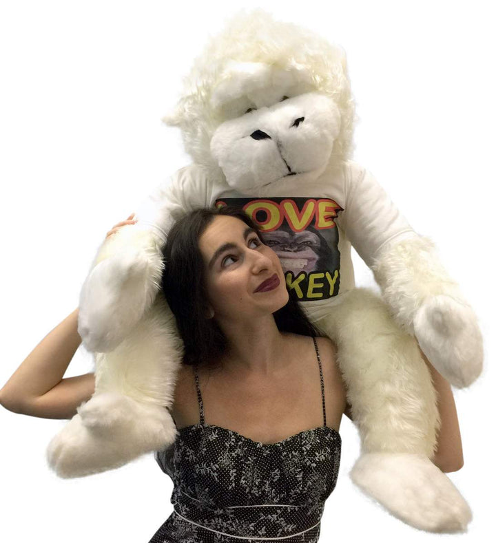 American Made Jumbo Stuffed White Gorilla Wearing LOVE MONKEY T-shirt 40 Inches Soft Plush