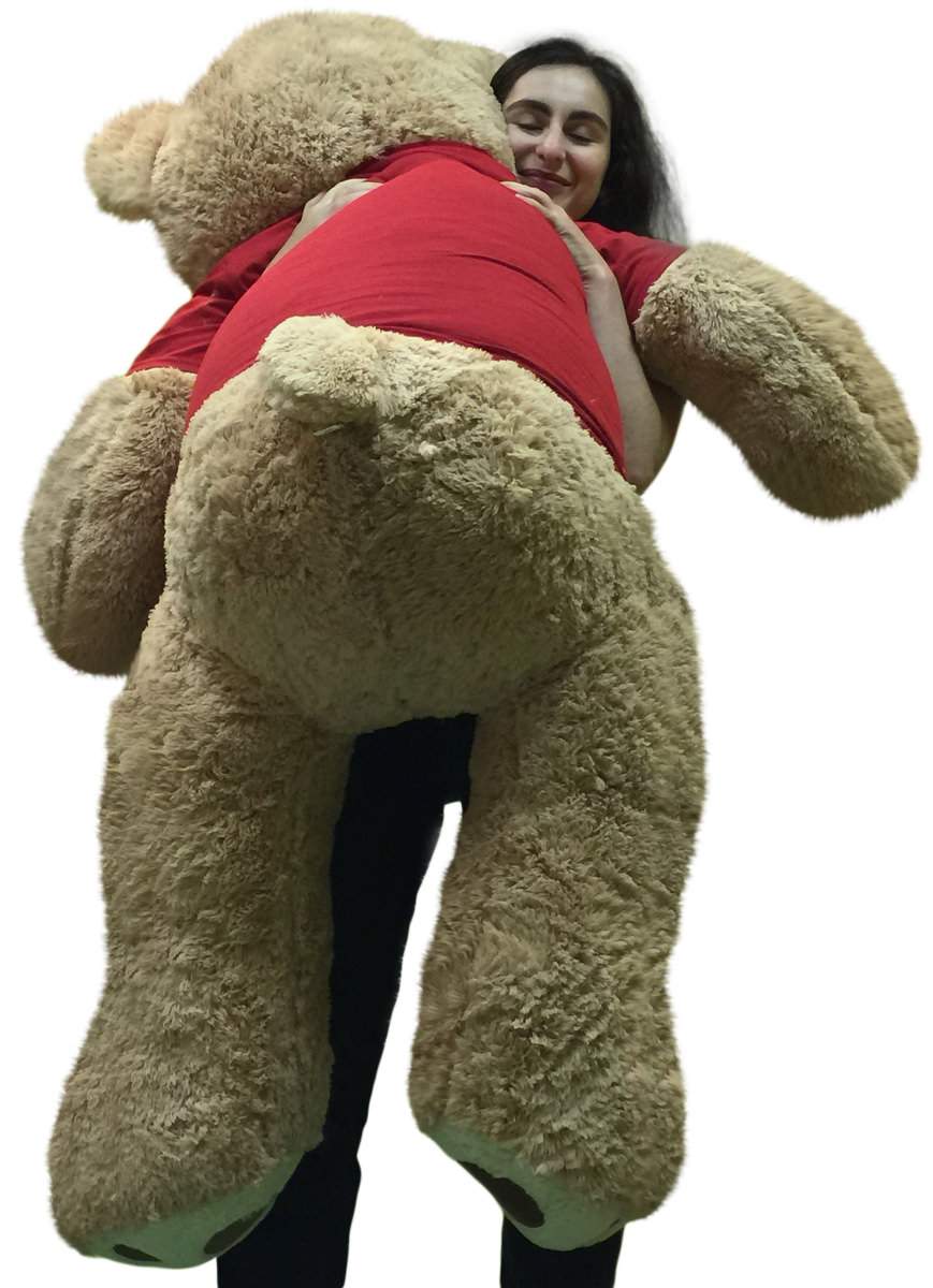 I'm Sorry Giant Teddy Bear 5 Feet Tall Tan Color Soft Wears T shirt that says I'M SORRY