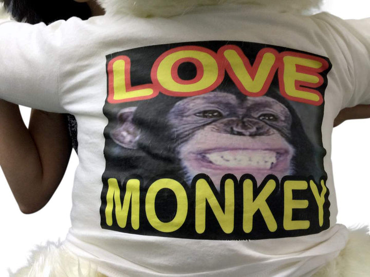 American Made Jumbo Stuffed White Gorilla Wearing LOVE MONKEY T-shirt 40 Inches Soft Plush