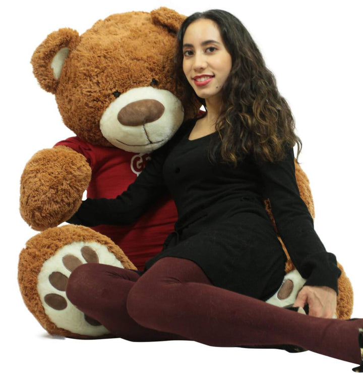 Get Well Soon Giant Teddy Bear 5 ft Soft 60 Inch, Wears Removable T-shirt Get Well Soon, Cookie Dough Color
