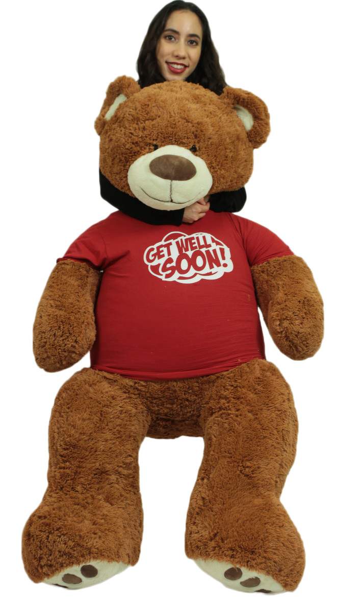 Get Well Soon Giant Teddy Bear 5 ft Soft 60 Inch, Wears Removable T-shirt Get Well Soon, Cookie Dough Color