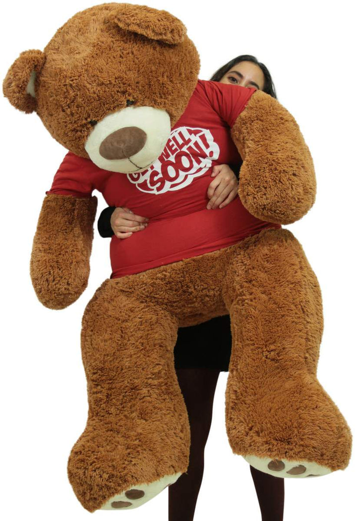 Get Well Soon Giant Teddy Bear 5 ft Soft 60 Inch, Wears Removable T-shirt Get Well Soon, Cookie Dough Color