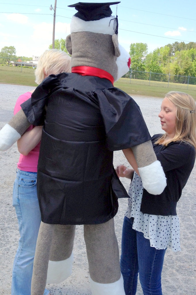 72 Inch Big Plush Giant Graduation Sock Monkey 6 Feet Tall wearing Graduation Cap and Gown MADE IN THE USA