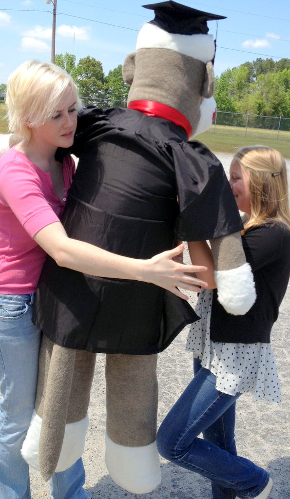 72 Inch Big Plush Giant Graduation Sock Monkey 6 Feet Tall wearing Graduation Cap and Gown MADE IN THE USA