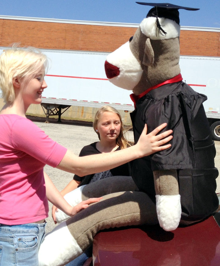 72 Inch Big Plush Giant Graduation Sock Monkey 6 Feet Tall wearing Graduation Cap and Gown MADE IN THE USA