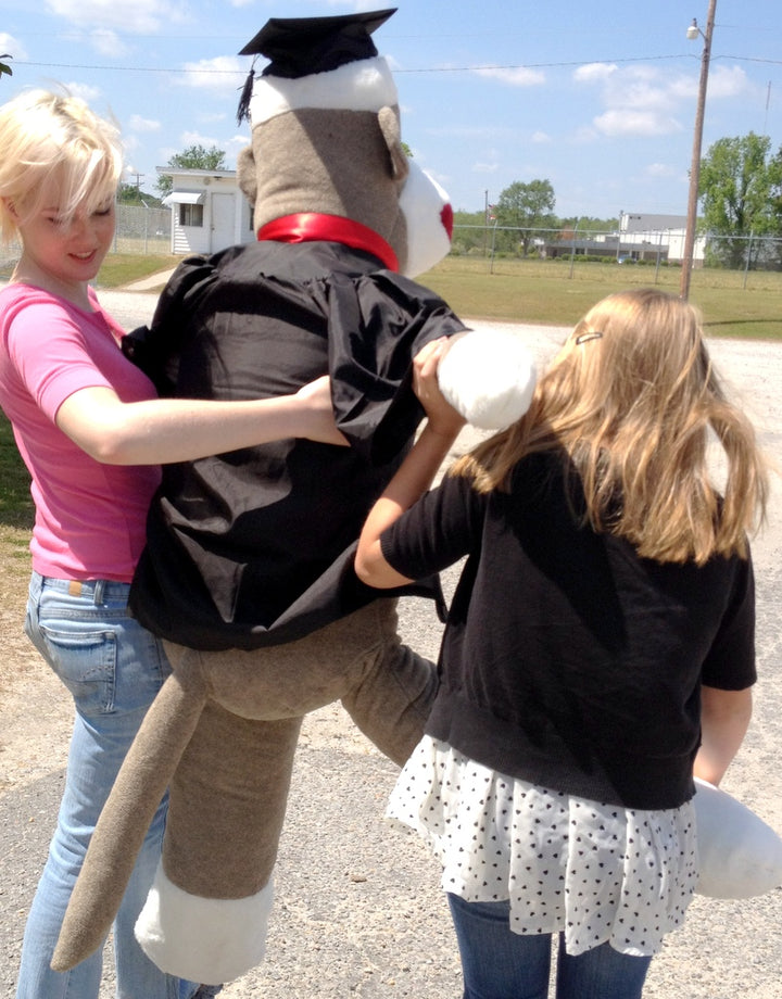 72 Inch Big Plush Giant Graduation Sock Monkey 6 Feet Tall wearing Graduation Cap and Gown MADE IN THE USA