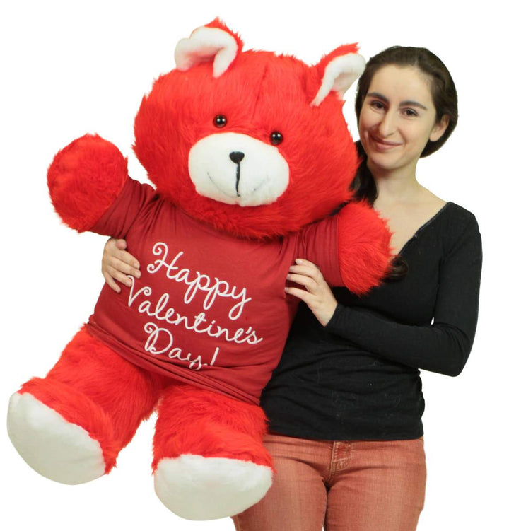 Happy Valentines Day Giant Red 36 inch Teddy Bear Soft, Wears Removable T-Shirt to Celebrate Vday