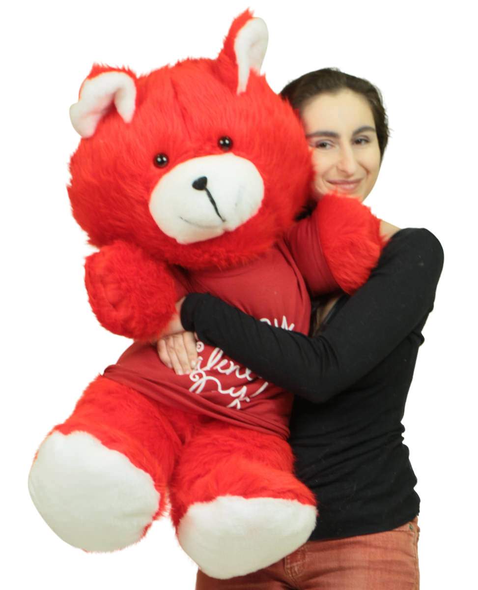 Happy Valentines Day Giant Red 36 inch Teddy Bear Soft, Wears Removable T-Shirt to Celebrate Vday