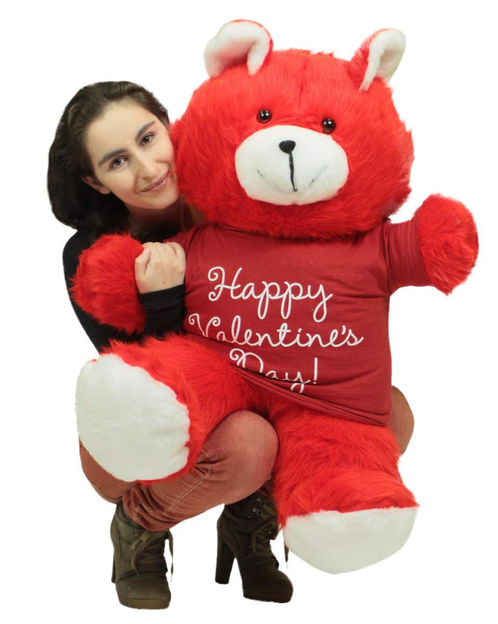 Happy Valentines Day Giant Red 36 inch Teddy Bear Soft, Wears Removable T-Shirt to Celebrate Vday