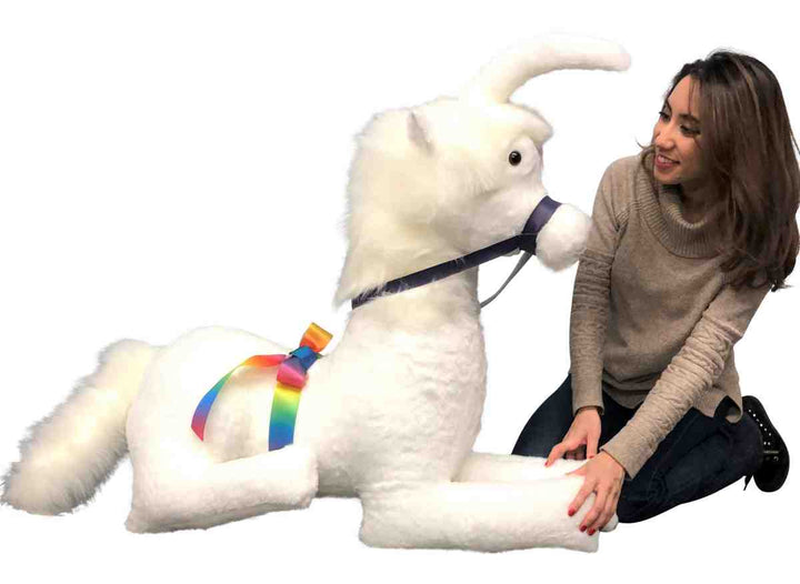 American Made White Giant Stuffed Unicorn Soft 4 Feet Wide, 3 Feet Tall