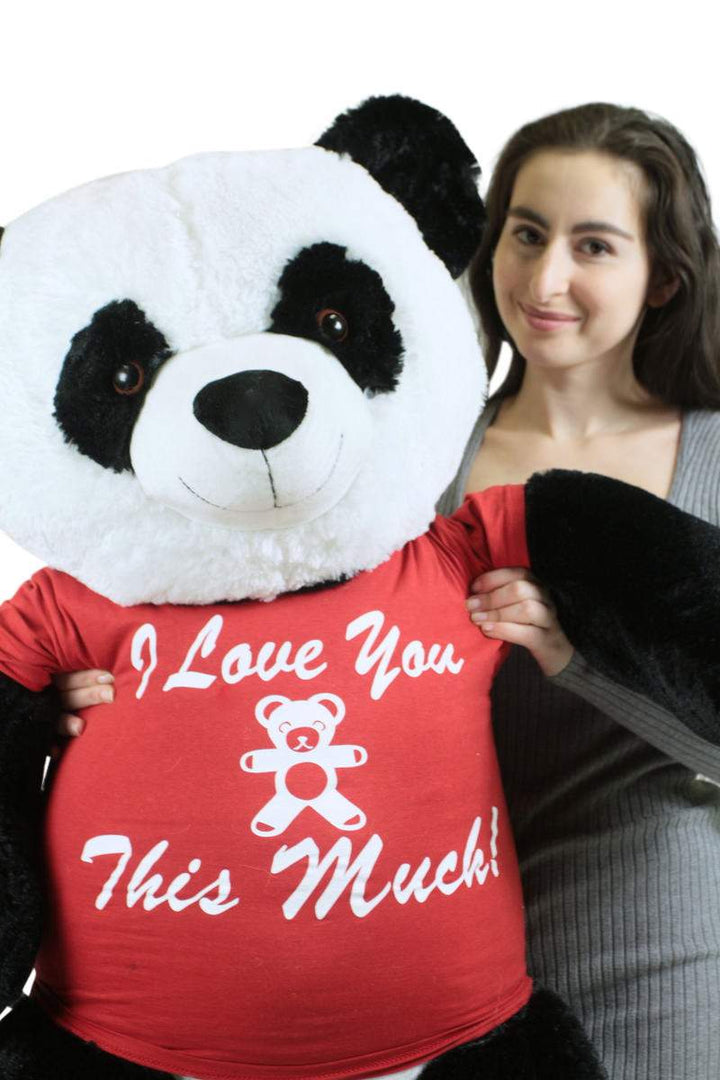 Giant Stuffed 5 Foot Panda 60 Inches Soft Stuffed Animal, Wears Removable Shirt I Love You This Much