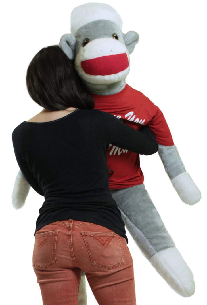 Big Plush Giant Valentine Sock Monkey 54 Inches Soft, Wears Removable T-shirt I LOVE YOU THIS MUCH