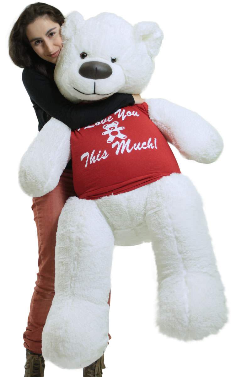 5ft Giant White Teddy Bear Soft 60 Inches, Wears Removable T-shirt I LOVE YOU THIS MUCH