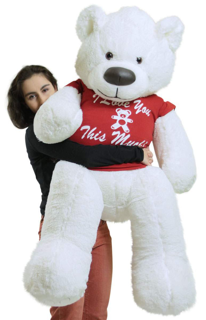 5ft Giant White Teddy Bear Soft 60 Inches, Wears Removable T-shirt I LOVE YOU THIS MUCH