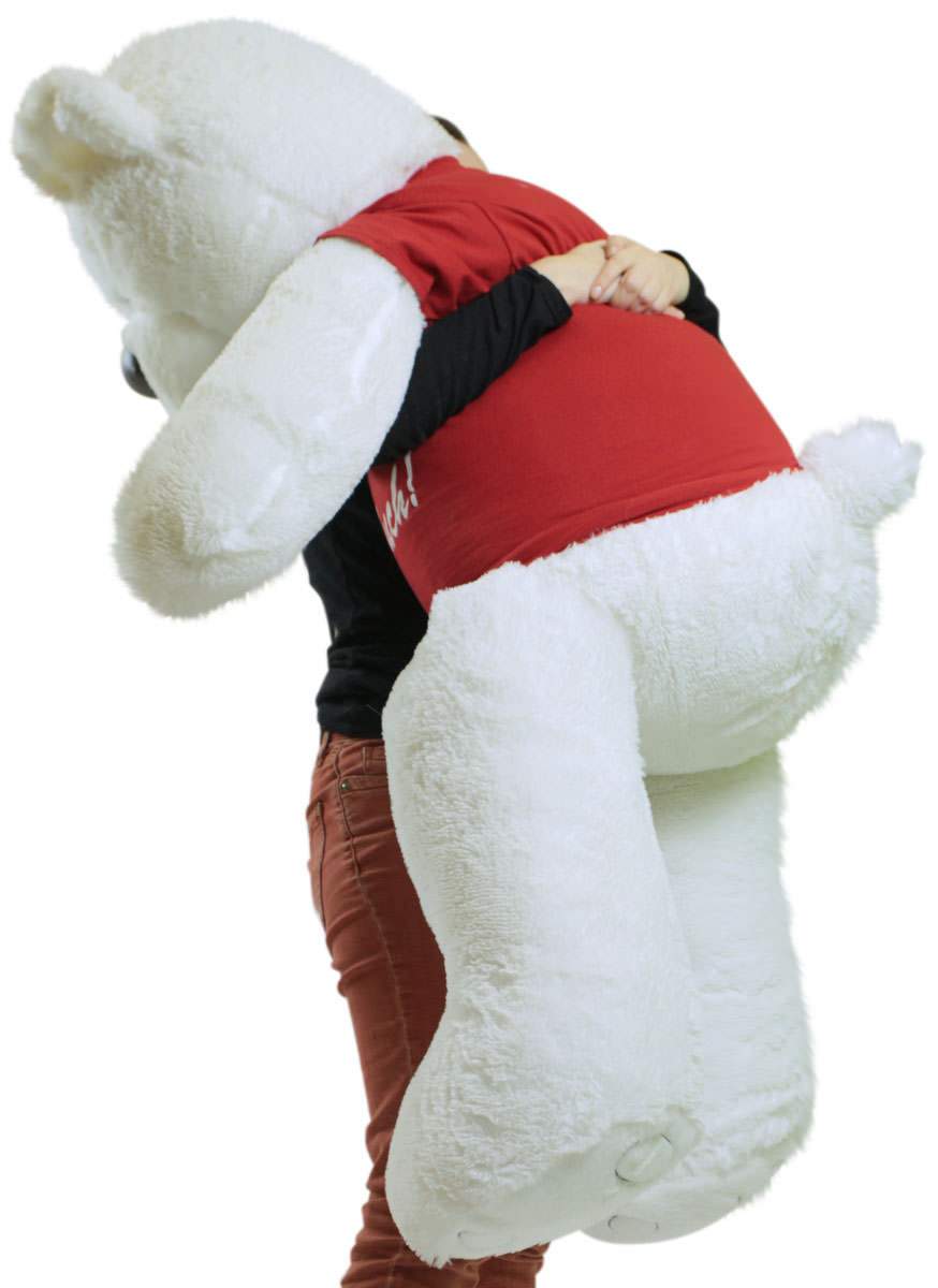 5ft Giant White Teddy Bear Soft 60 Inches, Wears Removable T-shirt I LOVE YOU THIS MUCH