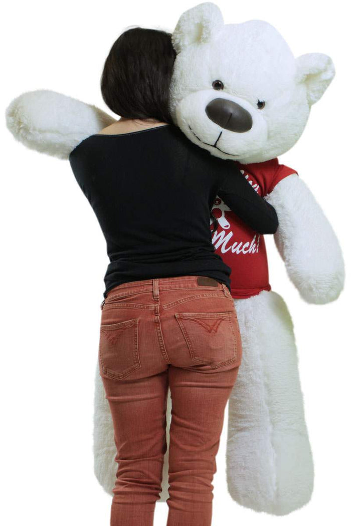 5ft Giant White Teddy Bear Soft 60 Inches, Wears Removable T-shirt I LOVE YOU THIS MUCH