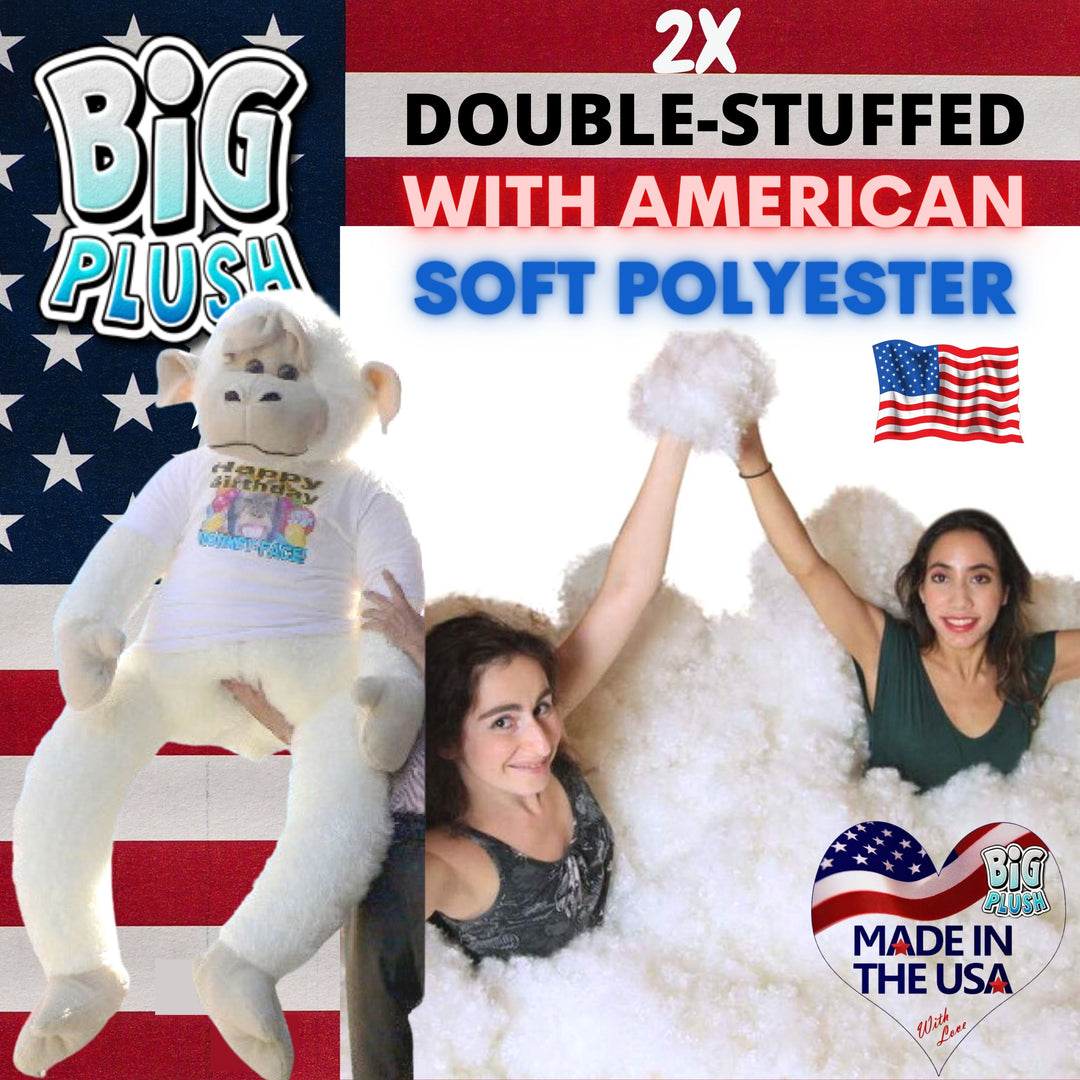 American Made 6 Feet Tall Giant Stuffed Monkey Wearing Hilarious Tshirt That Says Happy Birthday Monkey Face Made in the USA America