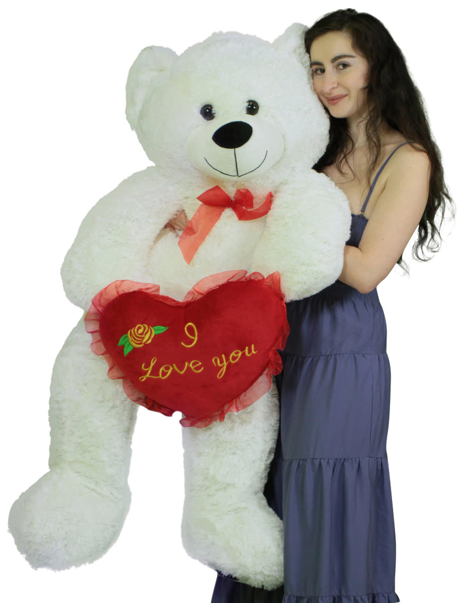 Giant White Teddy Bear 52 Inch Soft Big Plush Bear Holds I Love You Heart Pillow
