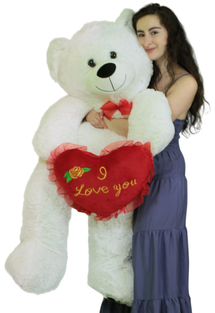 Giant White Teddy Bear 52 Inch Soft Big Plush Bear Holds I Love You Heart Pillow