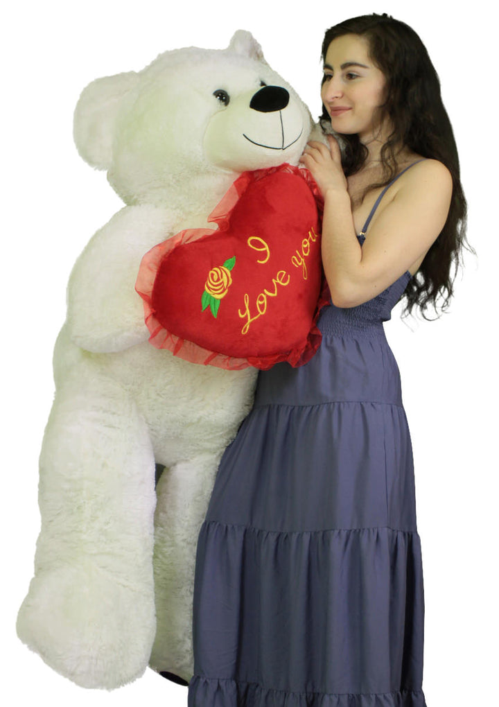 Giant White Teddy Bear 52 Inch Soft Big Plush Bear Holds I Love You Heart Pillow