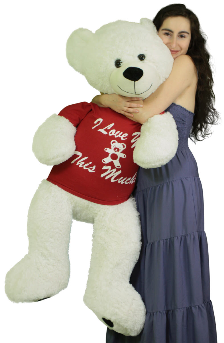 Giant Valentine Teddy Bear 52 Inch White Soft, Wears Removable T-shirt I Love You This Much