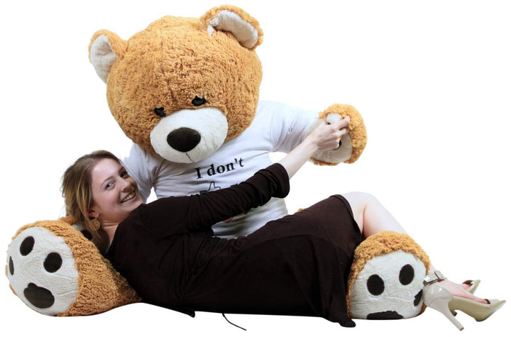 Big Plush Giant Love Teddy Bear 55 Inches Honey Brown Color Wears Tshirt that says I DON'T LIKE YOU I LOVE YOU