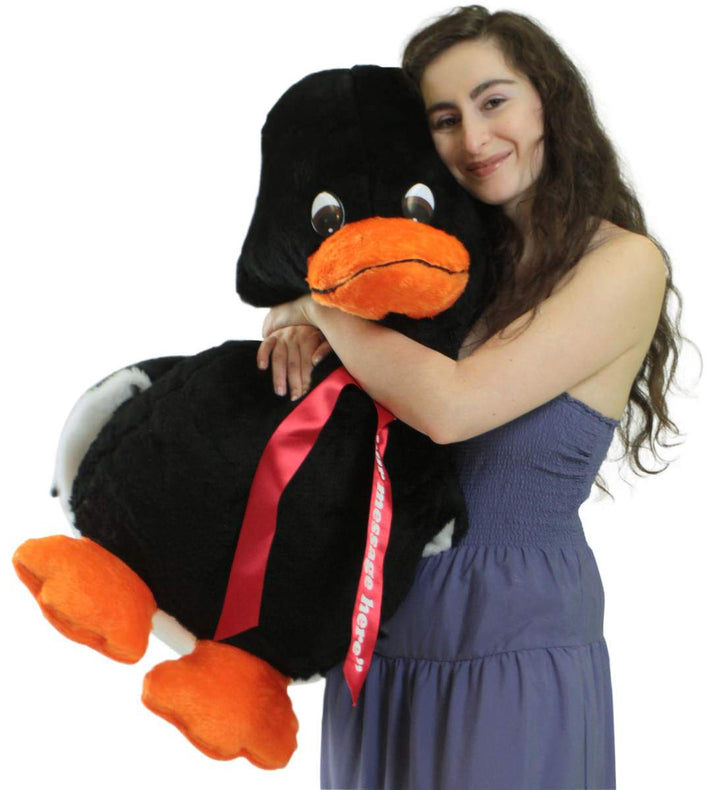 Personalized Giant Stuffed Black Duck 36 Inches Soft American Made 3 Foot Plush Animal