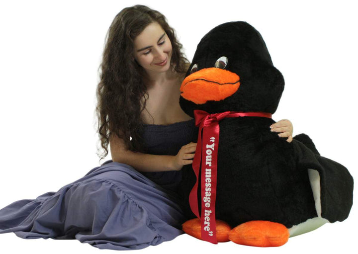 Personalized Giant Stuffed Black Duck 36 Inches Soft American Made 3 Foot Plush Animal