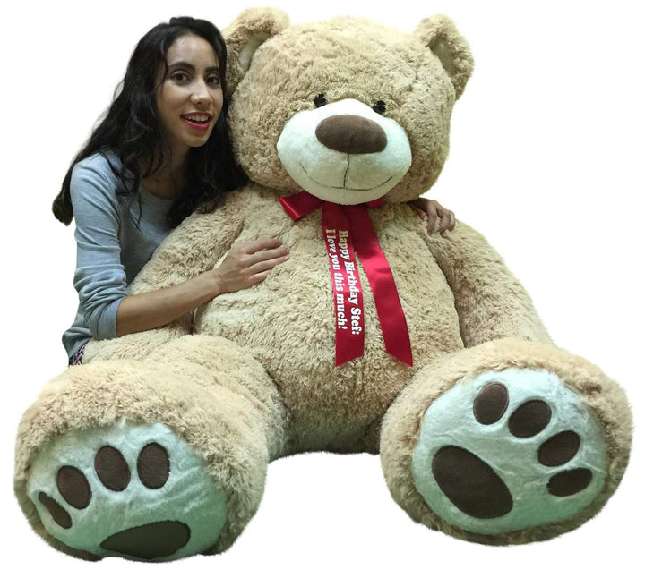 Personalized Big Plush Giant Teddy Bear Five Feet Tall Tan Color Soft Smiling Big Teddybear 5 Foot Bear
