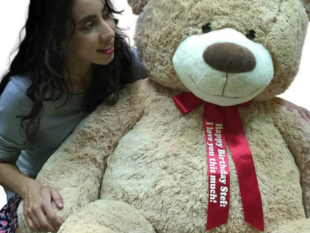 Personalized Big Plush Giant Teddy Bear Five Feet Tall Tan Color Soft Smiling Big Teddybear 5 Foot Bear