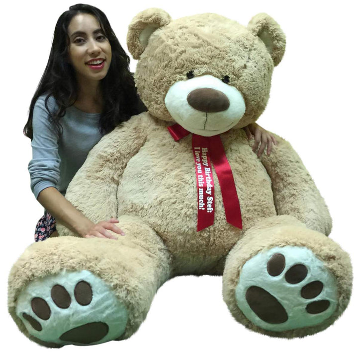 Personalized Big Plush Giant Teddy Bear Five Feet Tall Tan Color Soft Smiling Big Teddybear 5 Foot Bear