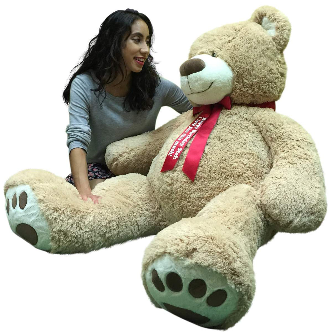 Personalized Big Plush Giant Teddy Bear Five Feet Tall Tan Color Soft Smiling Big Teddybear 5 Foot Bear
