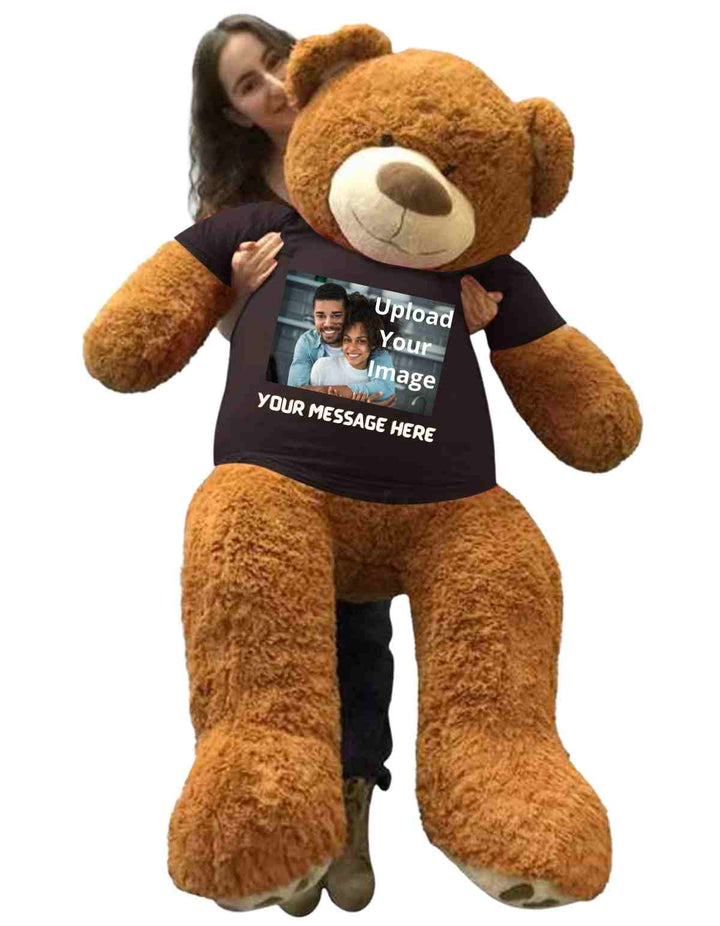 Customized Giant 5ft Teddy Bear - Upload Your Photo on T-shirt Worn by Huge Bear - Upload Your Photo Personalized on T-shirt - Bear Wears Customized T-Shirt with Your Photo and Text