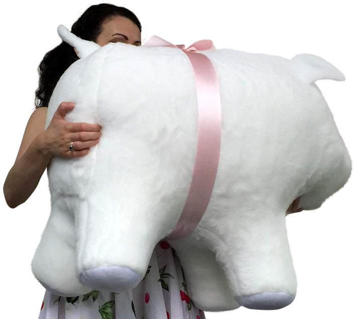 American Made Extra Large Stuffed Pig 32 Inches 82 cm Soft White Big Plush Brand Huge Hog Farm Animal Plushie Made in the USA