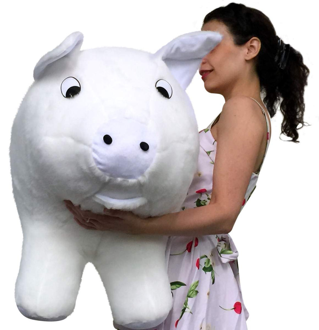 American Made Extra Large Stuffed Pig 32 Inches 82 cm Soft White Big Plush Brand Huge Hog Farm Animal Plushie Made in the USA