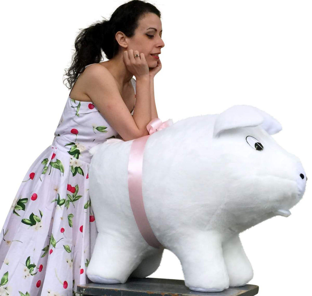 American Made Extra Large Stuffed Pig 32 Inches 82 cm Soft White Big Plush Brand Huge Hog Farm Animal Plushie Made in the USA