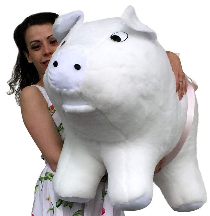 American Made Extra Large Stuffed Pig 32 Inches 82 cm Soft White Big Plush Brand Huge Hog Farm Animal Plushie Made in the USA