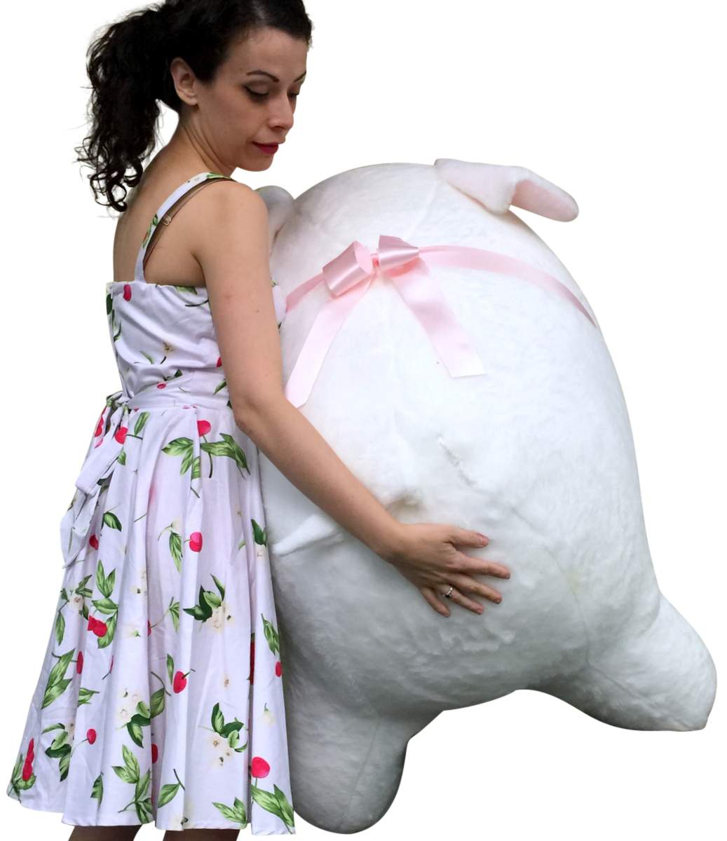 American Made Giant Stuffed Pig 40 Inch Soft White with Pink Accents 3 Feet Wide Made in USA