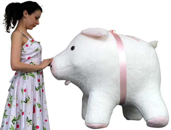 American Made Giant Stuffed Pig 40 Inch Soft White with Pink Accents 3 Feet Wide Made in USA