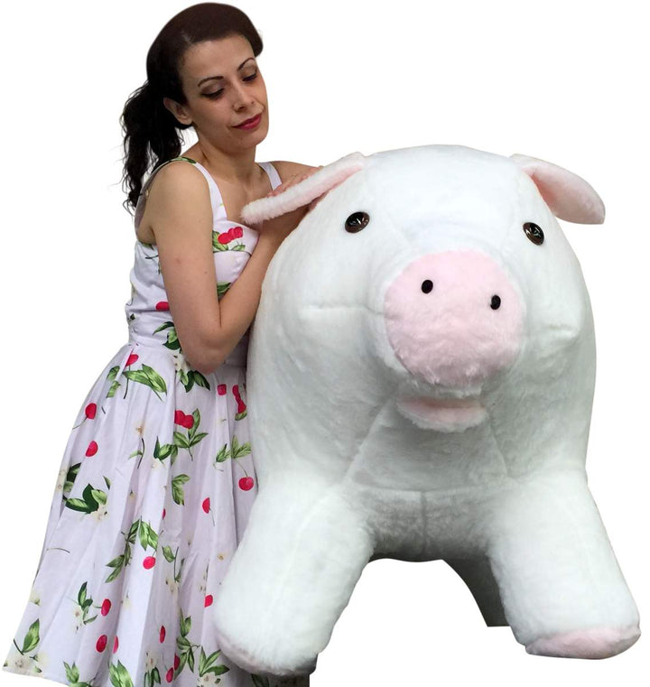 American Made Giant Stuffed Pig 40 Inch Soft White with Pink Accents 3 Feet Wide Made in USA