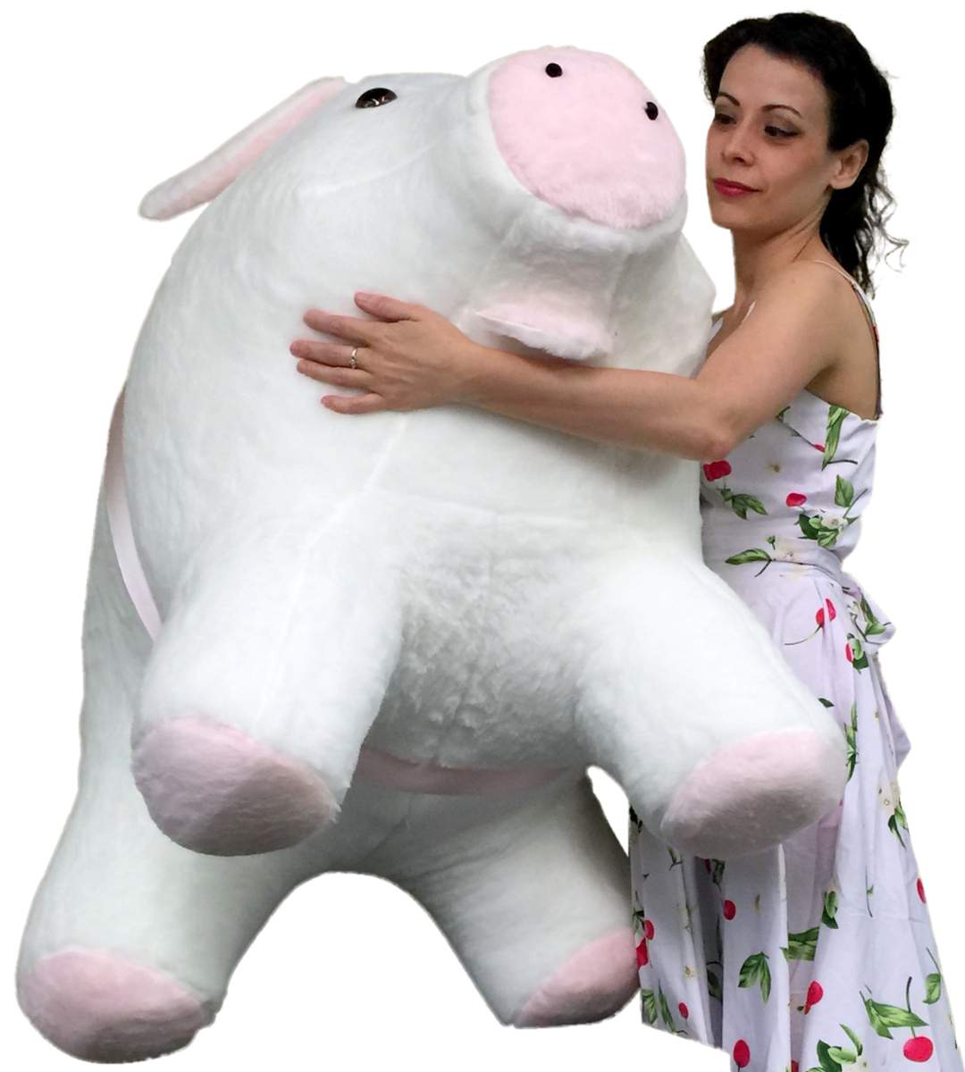 American Made Giant Stuffed Pig 40 Inch Soft White with Pink Accents 3 Feet Wide Made in USA