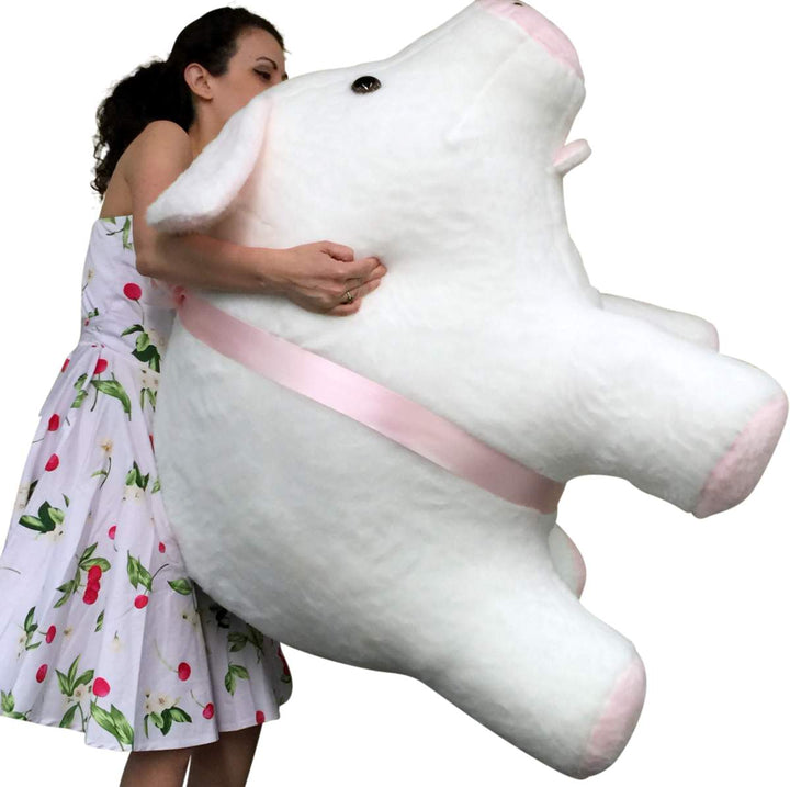 American Made Giant Stuffed Pig 40 Inch Soft White with Pink Accents 3 Feet Wide Made in USA