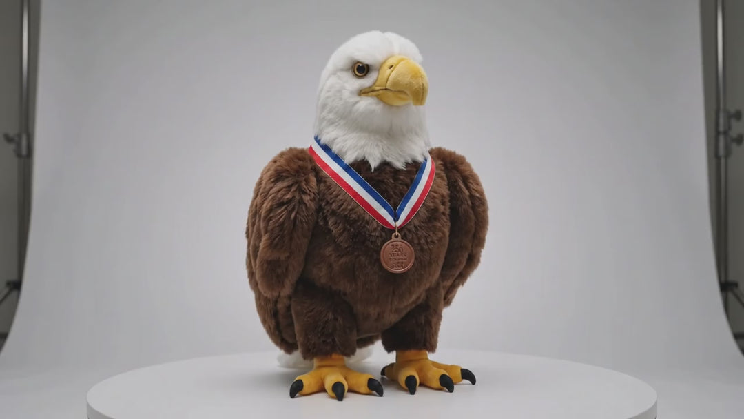 American Made Bald Eagle Stuffed Animal 12 Inch – 250th Anniversary Commemorative Plush with Leather Medallion – Made in USA