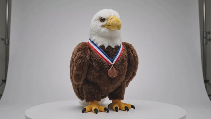 American Made Bald Eagle Stuffed Animal 12 Inch – 250th Anniversary Commemorative Plush with Leather Medallion – Made in USA