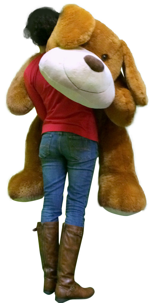 Giant Stuffed Puppy Dog 5 Feet Long Squishy Soft Extremely Large Plush Honey Brown Color
