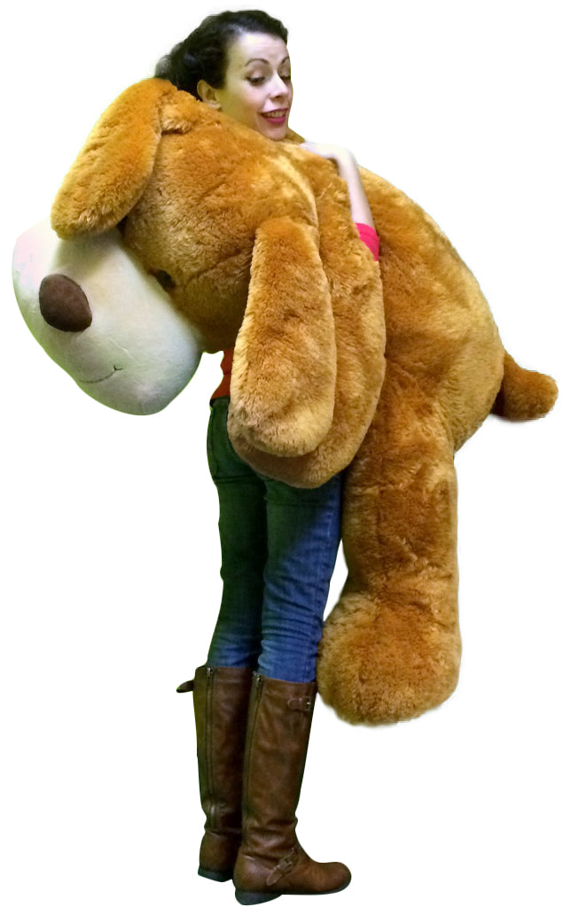 Giant Stuffed Puppy Dog 5 Feet Long Squishy Soft Extremely Large Plush Honey Brown Color